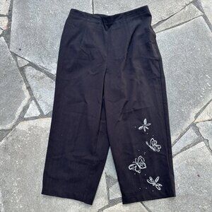 Napa Valley Cropped Pants Womens 12 Black Butterfly Embroidered Rhinestones